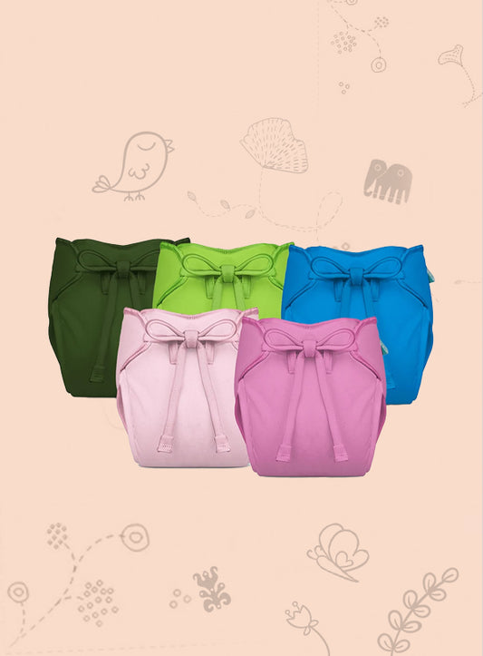 Bumberry New & Improved Smart Nappy for Just Borns (0-3 months)| Holds Upto 3 Pees With Extra Absorption & 100% Leak Protection All in One Reusable Cloth Diaper - 5 Piece Pack