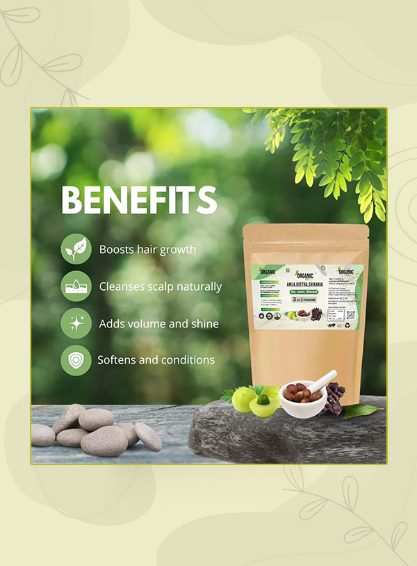 3-in-1 Amla Reetha Shikakai Powder | Natural Herbal Hair Care Blend | Hair Cleanser & Conditioner