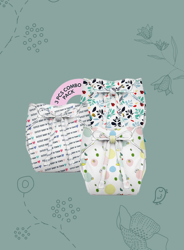 3 Piece Pack of New & Improved Smart Nappy for 0-3 months old Infants (Size XS)