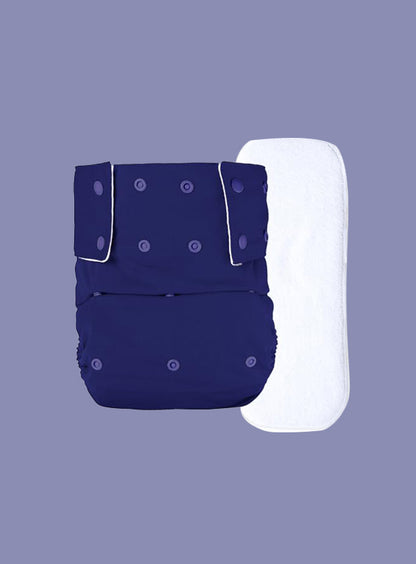 Reusable Cloth Diaper For Adults, Older Men & Women with 1 Wet Free 4 Layer Insert (Midnight Blue)