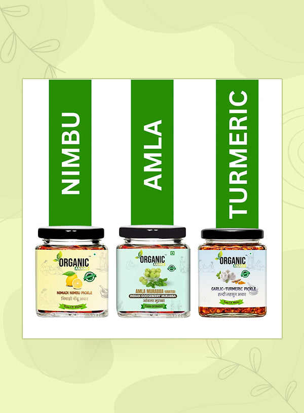 Organic Anand Heritage Trio (Garlic Turmeric + Nimadi Lemon + Murabba)