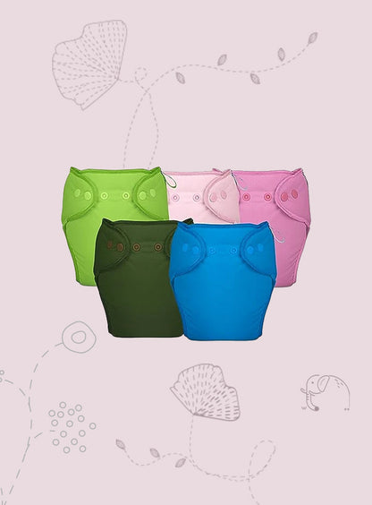 Bumberry New & Improved Smart Nappy | Holds Upto 3 Pees With Extra Absorbtion & 100% Leak Protection All in One Cloth Diaper - 5 Pcs - Kit 5
