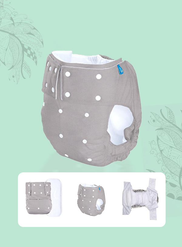 Reusable Cloth Diaper For Adults, Older Men & Women with 1 Wet Free 4 Layer Insert (Ash)