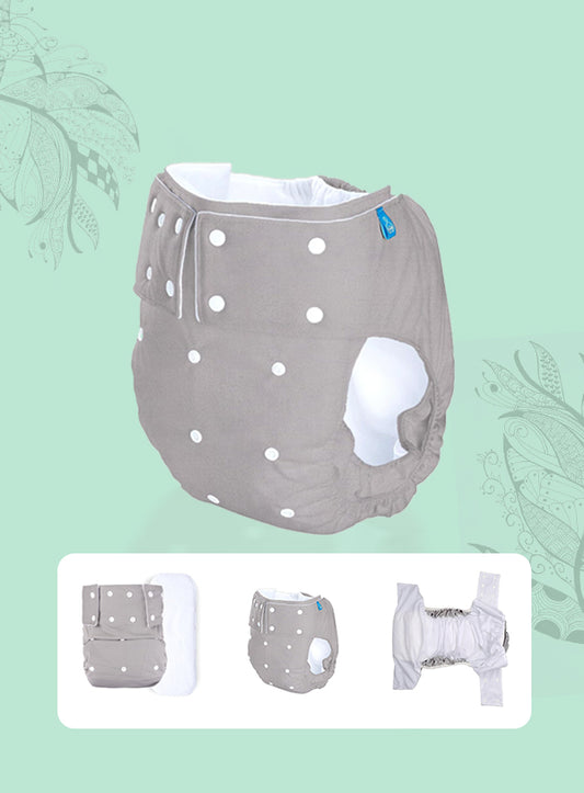 Reusable Cloth Diaper For Adults, Older Men & Women with 1 Wet Free 4 Layer Insert (Grey)