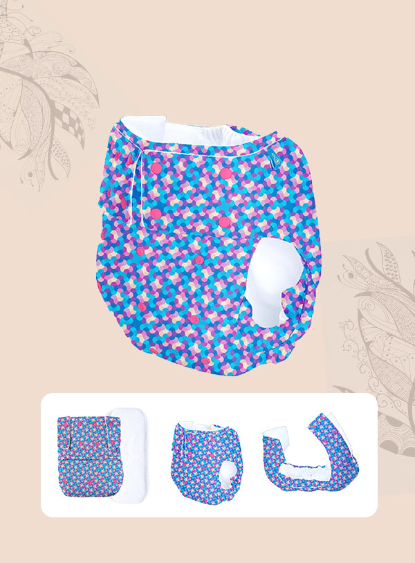 Reusable Cloth Diaper For Adults, Older Men & Women with 1 Wet Free 4 Layer Insert (Mosiac)