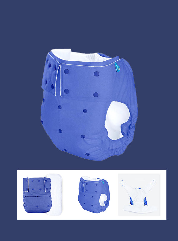 Reusable Cloth Diaper For Adults, Older Men & Women with 1 Wet Free 4 Layer Insert (Oceanic Blue)