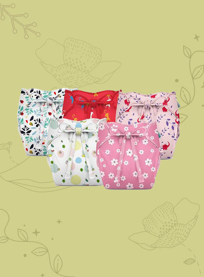 Bumberry New & Improved Smart Nappy | Holds Upto 3 Pees With Extra Absorbtion & 100% Leak Protection All in One Cloth Diaper - 5 Pcs - Kit 2