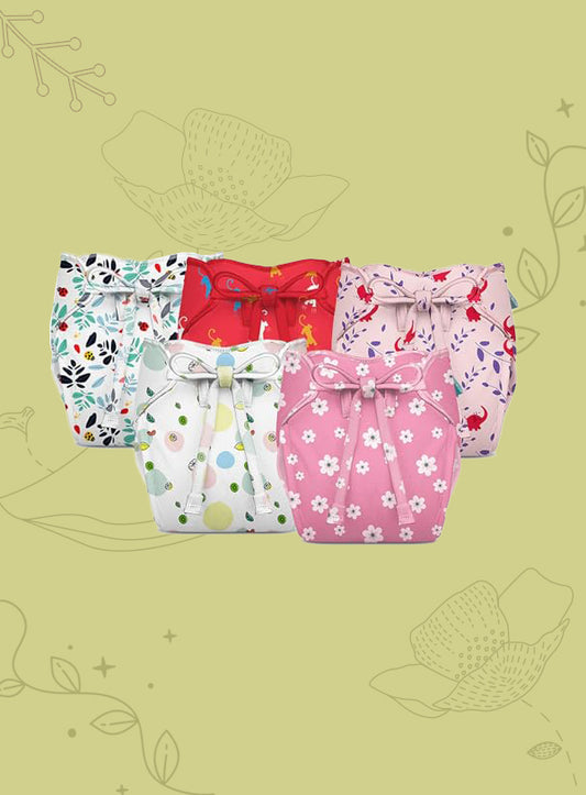 Bumberry New & Improved Smart Nappy | Holds Upto 3 Pees With Extra Absorbtion & 100% Leak Protection All in One Cloth Diaper - 5 Pcs - Kit 2