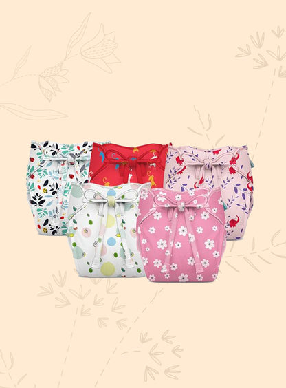 Bumberry New & Improved Smart Nappy for Just Borns (0-3 months)| Holds Upto 3 Pees With Extra Absorption & 100% Leak Protection All in One Reusable Cloth Diaper - 5 Piece Pack