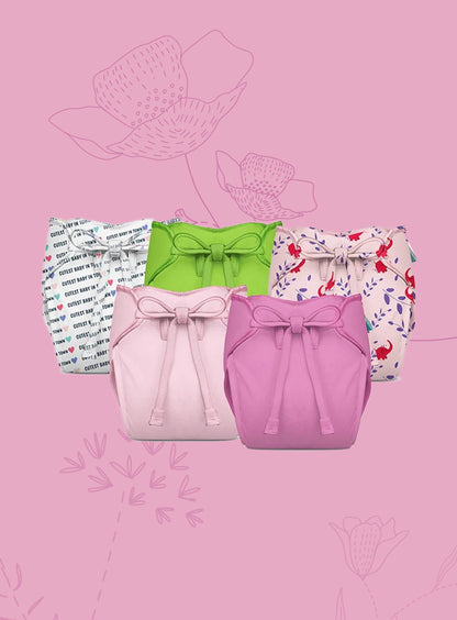 Bumberry New & Improved Smart Nappy for Just Borns (0-3 months)| Holds Upto 3 Pees With Extra Absorption & 100% Leak Protection All in One Reusable Cloth Diaper - 5 Piece Pack