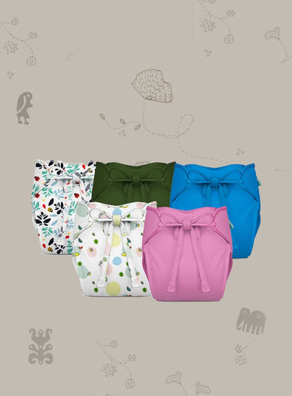 Bumberry New & Improved Smart Nappy for Just Borns (0-3 months)| Holds Upto 3 Pees With Extra Absorption & 100% Leak Protection All in One Reusable Cloth Diaper - 5 Piece Pack