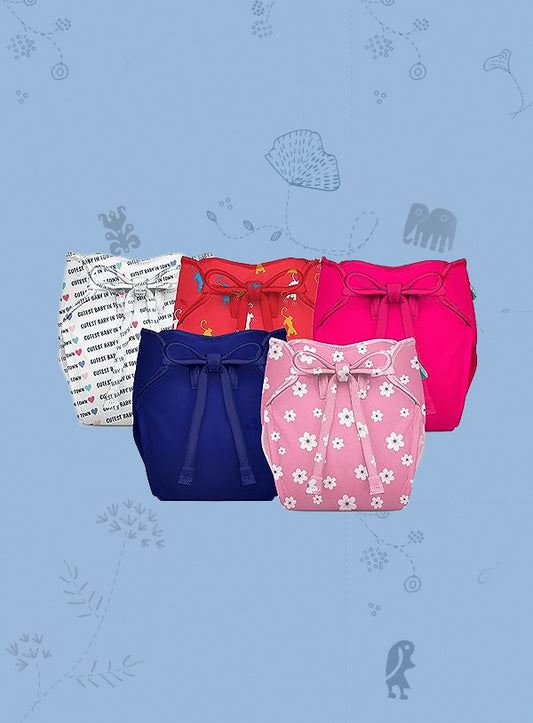 Bumberry New & Improved Smart Nappy for Just Borns (0-3 months)| Holds Upto 3 Pees With Extra Absorption & 100% Leak Protection All in One Reusable Cloth Diaper - 5 Piece Pack