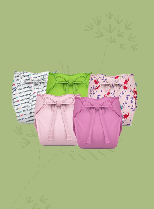 Bumberry New & Improved Smart Nappy | Holds Upto 3 Pees With Extra Absorbtion & 100% Leak Protection All in One Cloth Diaper - 5 Pcs - Kit 1